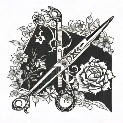 Incorporate scissors and combs into a floral design tattoo design idea