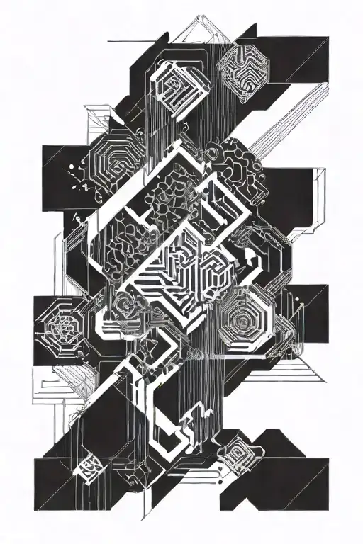 flowing pattern, movement and fluidity with some straight lines as circuitry, but not focused on technology  tattoo design idea