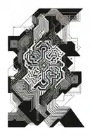 flowing pattern, movement and fluidity with some straight lines as circuitry, but not focused on technology  tattoo design idea