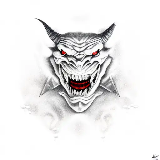 Red devil, silver tongue tattoo design idea