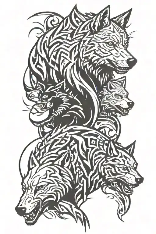 wolf and bear tattoo design idea