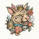 thimble, needle and thread, pin cushion, pig, savannah cat, dumbbell, human teeth marks, pinky pie, queen of spades tattoo design idea