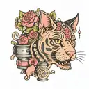 thimble, needle and thread, pin cushion, pig, savannah cat, dumbbell, human teeth marks, pinky pie, queen of spades tattoo design idea