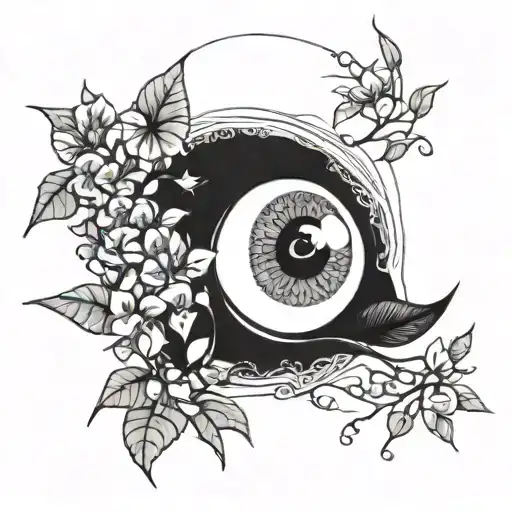 Combine the evil eye symbol with a bouquet of bougainvillea flowers tattoo design idea