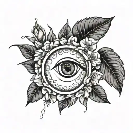 Combine the evil eye symbol with a bouquet of bougainvillea flowers and the word papou   tattoo design idea