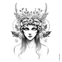 Slavic demon with flower crown tattoo design idea