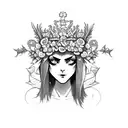 Slavic demon with flower crown tattoo design idea