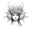 Slavic demon with flower crown tattoo design idea