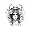 Slavic demon with flower crown tattoo design idea