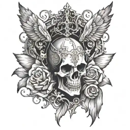 Dark religious Christian chest piece tattoo design idea