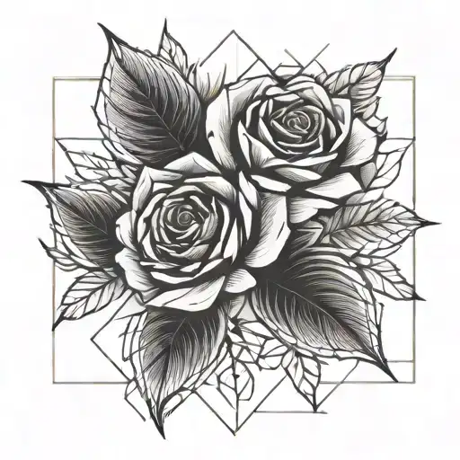 rose autumn leaves tattoo design idea