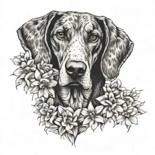 coonhound with flowers tattoo design idea