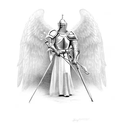 knight and angel tattoo design idea