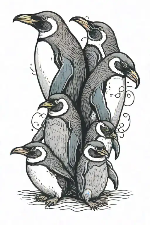 family of 5 penguins holding hands tattoo design idea