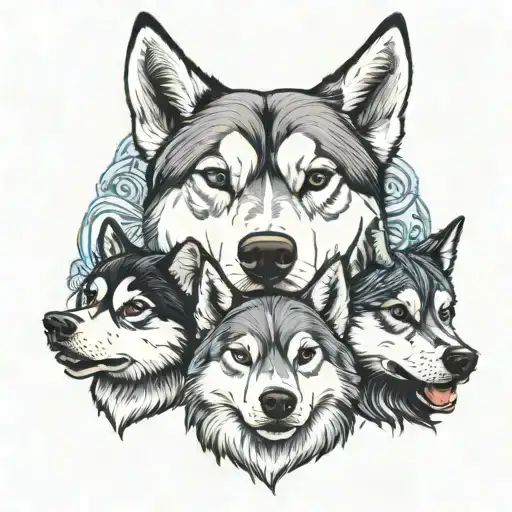 2 huskies and 1 black Weimaraner  tattoo design idea