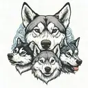 2 huskies and 1 black Weimaraner  tattoo design idea