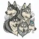 2 huskies and 1 black Weimaraner  tattoo design idea