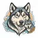 2 huskies and 1 black Weimaraner  tattoo design idea