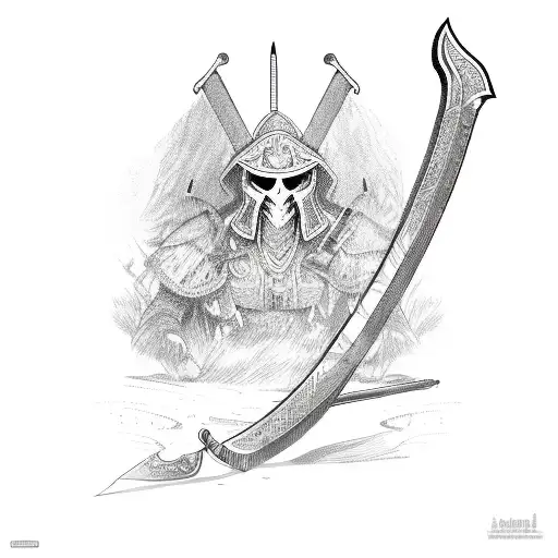 long sword with ax, archery tattoo design idea