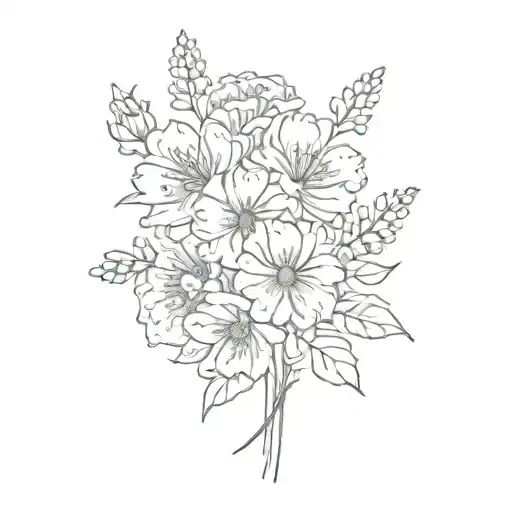 birth month flowers bouqet January,March,April,May,June,July,August,October,December tattoo design idea