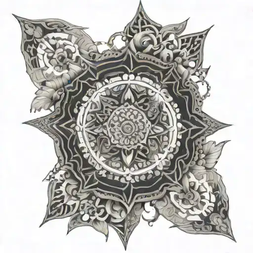 An intricate mandala design with hidden elements symbolizing the challenges and rewards of navigating through the chaos of daily operations tattoo design idea