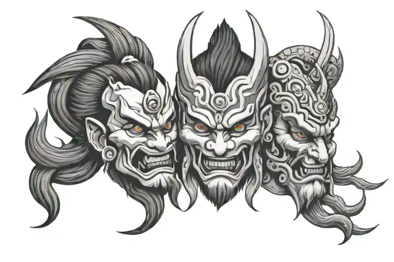 oni mask split in half and shiva with third eyes  tattoo design idea