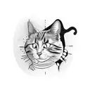 A blackwork tattoo of a cat playing a guitar in a Spanish flamenco style tattoo design idea