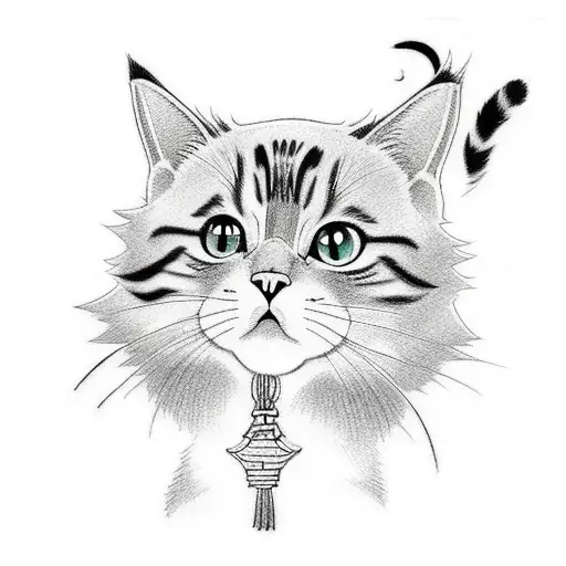 An anime-style tattoo featuring a cat cosplaying as a famous Japanese anime character tattoo design idea