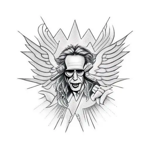 A rock-inspired tattoo featuring the iconic Aerosmith logo tattoo design idea