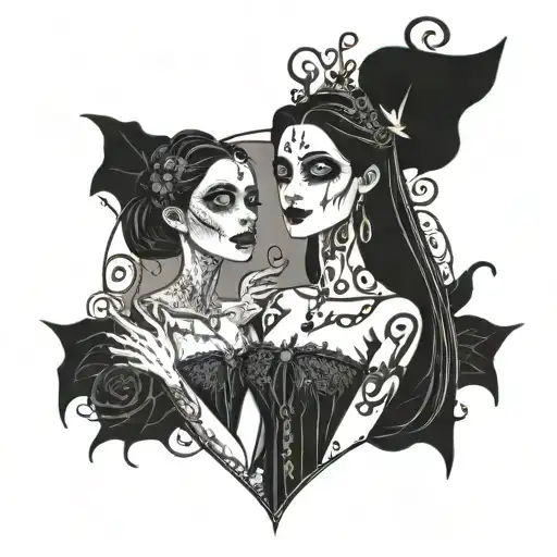 A hauntingly beautiful portrait of the Corpse Bride with intricate details and delicate linework tattoo design idea