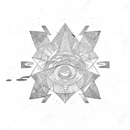 Trippy space landscape with a festival stage and dancing crowd tattoo design idea