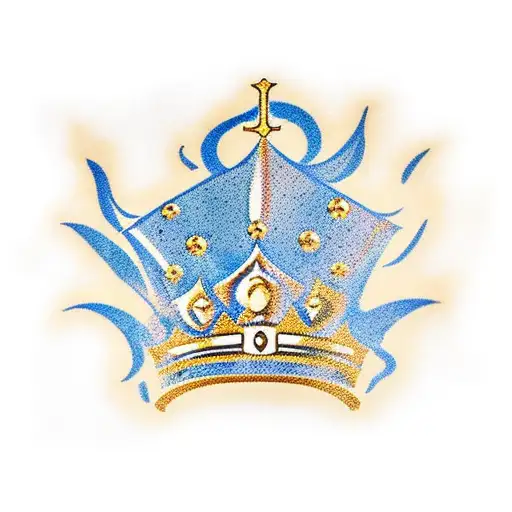 "1K Family" in gold lettering in front of a kings crown in a gangster style tattoo design idea