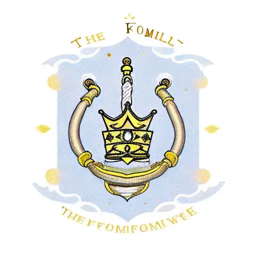 the words"1K Family" in gold lettering in front of a kings crown in a gangster style tattoo design idea