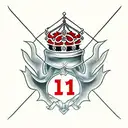 the letter and number "1K" in red with a kings crown in the background. gangster style tattoo design idea