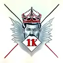 the letter and number "1K" in red with a kings crown in the background. gangster style tattoo design idea