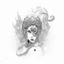 An intricate tattoo design combining elements of a beautiful woman and a powerful samurai warrior tattoo design idea