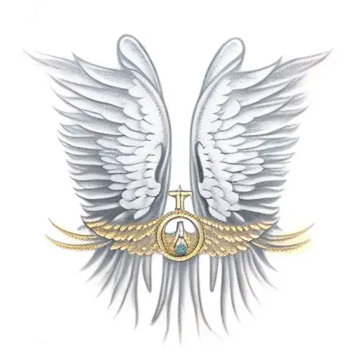 angel wings with halo with the name "Susan" in text tattoo design idea