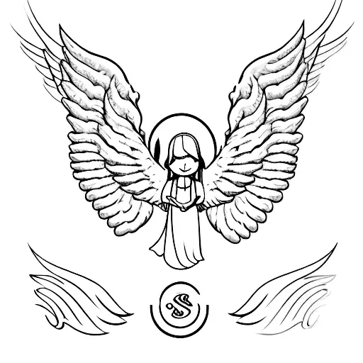 angel wings with halo with name "Susan" tattoo design idea