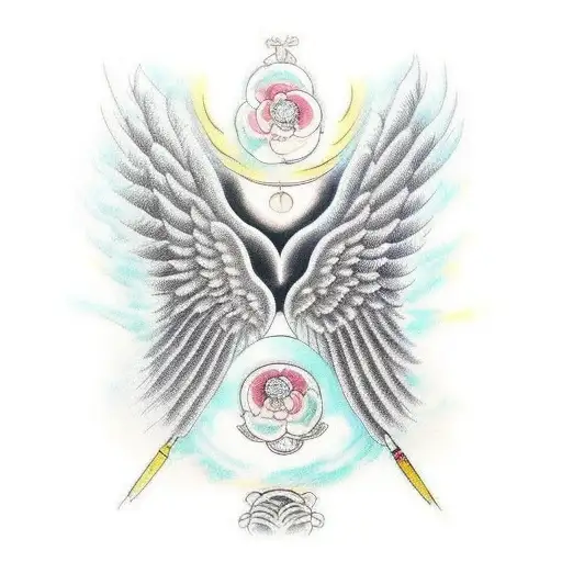 angel wings with halo withe name Susan tattoo design idea