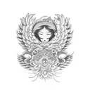 angel wings with halo with name "Susan" tattoo design idea