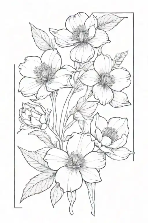 sketch April, may, June, July, August, September birth flower tattoo design idea