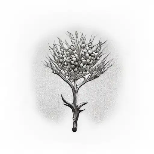 Rowan tree, under which there are bones and coins tattoo design idea
