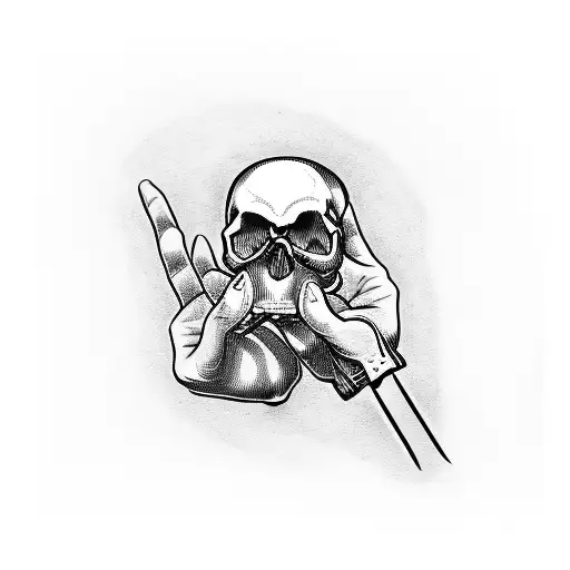 skull hand holding wine bottle tattoo design idea