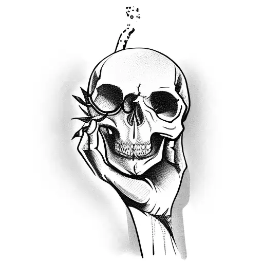 skull hand, holding wine bottle tattoo design idea
