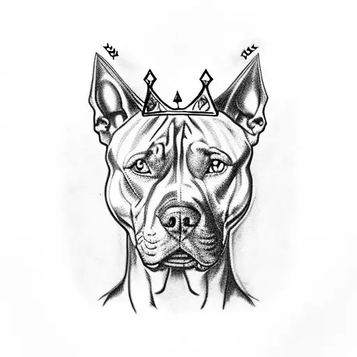 A fierce pitbull with a crown and roses tattoo design idea