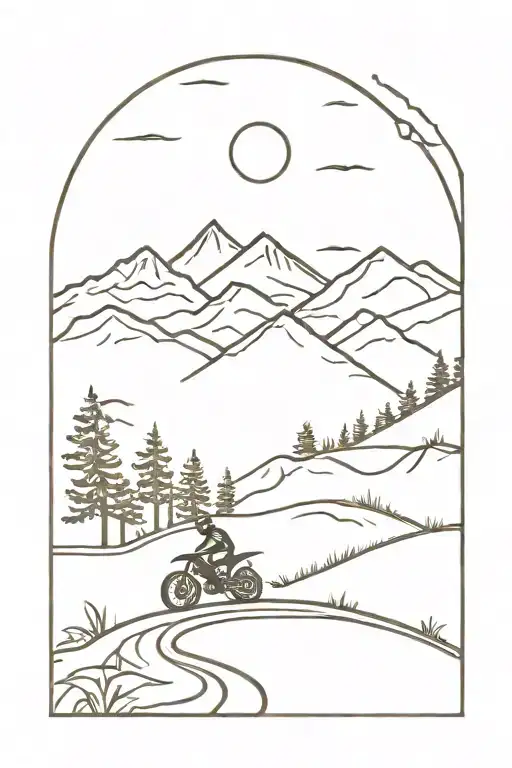dirt bike track mountains trees sunset beach ocean  tattoo design idea
