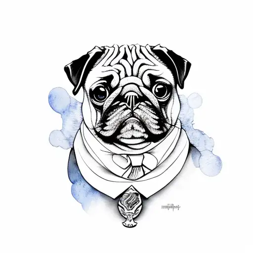 pug outline, harry potter, watercolour splash tattoo design idea