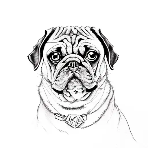 pug outline, deathly hallows, watercolour splash tattoo design idea