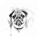 pug outline, deathly hallows, watercolour splash tattoo design idea