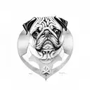 pug outline, deathly hallows, watercolour splash tattoo design idea